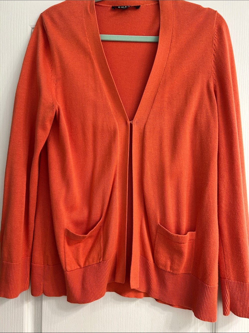 Chaus Orange Open-Front Cardigan with Pockets